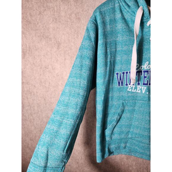 WINTER PARK COLORADO Turquoise Blue Active Thick Tie Pullover Hoodie SZ L - Picture 10 of 10